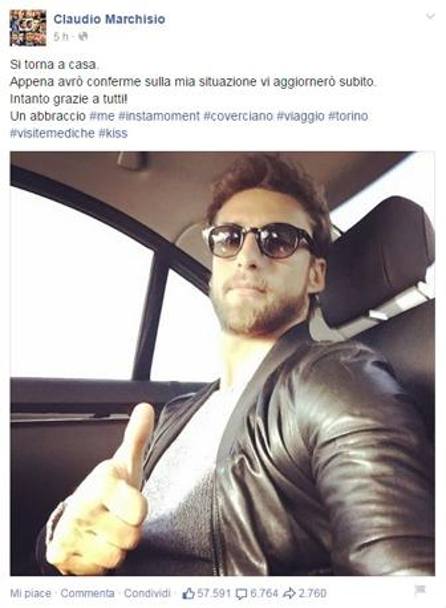 Con un post su Facebook, Marchisio comunica ai suoi fan che dovr lasciare il ritiro della Nazionale: per lui lesione al legamento crociato del ginocchio destro e un lungo stop.